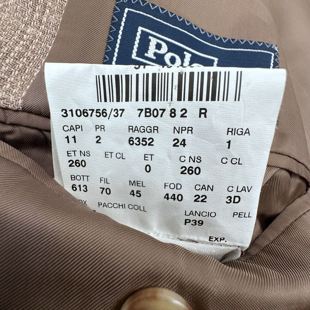 Vintage Polo Ralph Lauren Tweed Blazer 41R - Wool Sport Coat Jacket Brown Italy - detail