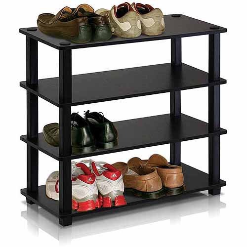 4-Tier Turn-S-Tube No-tools Durable Shoe Rack, Plastic and Wood, Red and Black