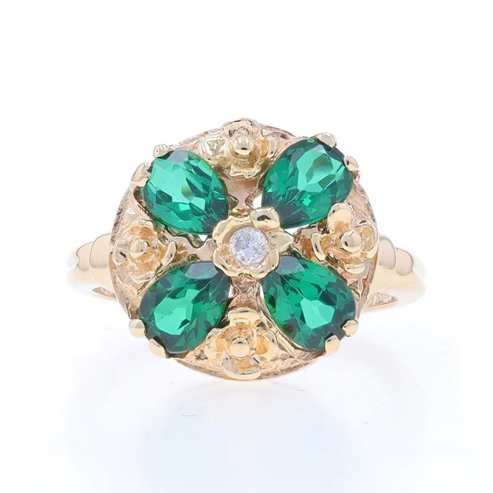 Yellow Gold Lab-Created Spinel Diamond Cluster Cocktail Ring -14k 1.51ctw V3098