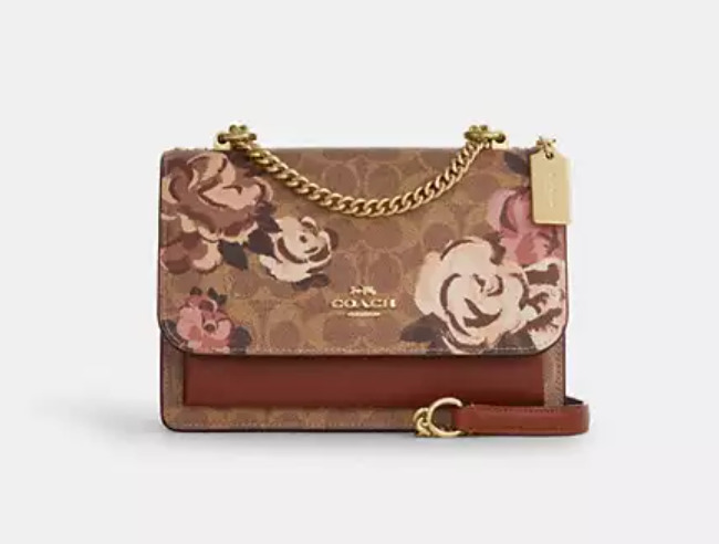 NWT Coach Klare Crossbody Bag Signature Canvas Rose Print Brown Medium Handbag