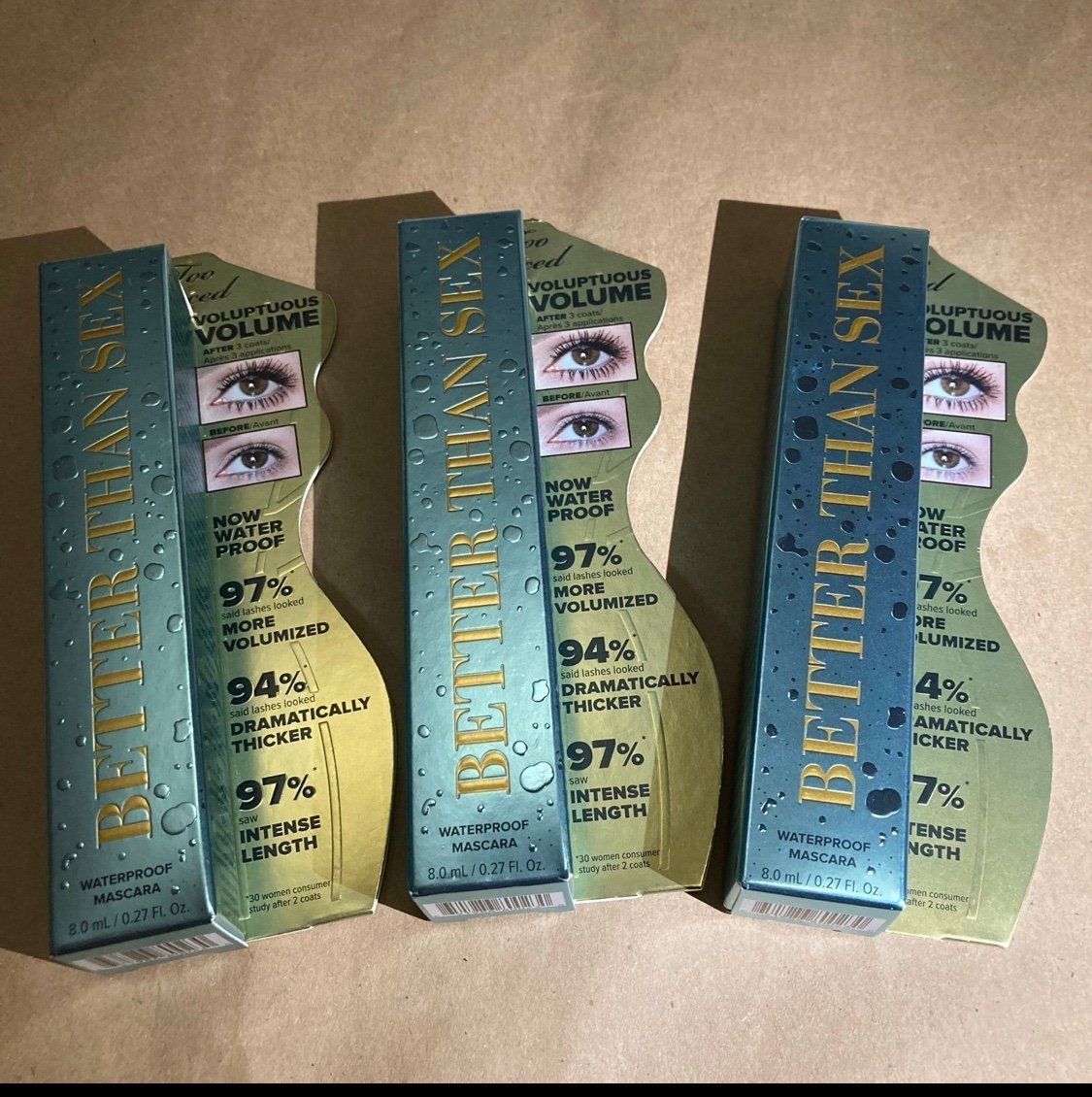 3 x Too Faced Better Than Sex Waterproof Mascara 0.27 oz each
