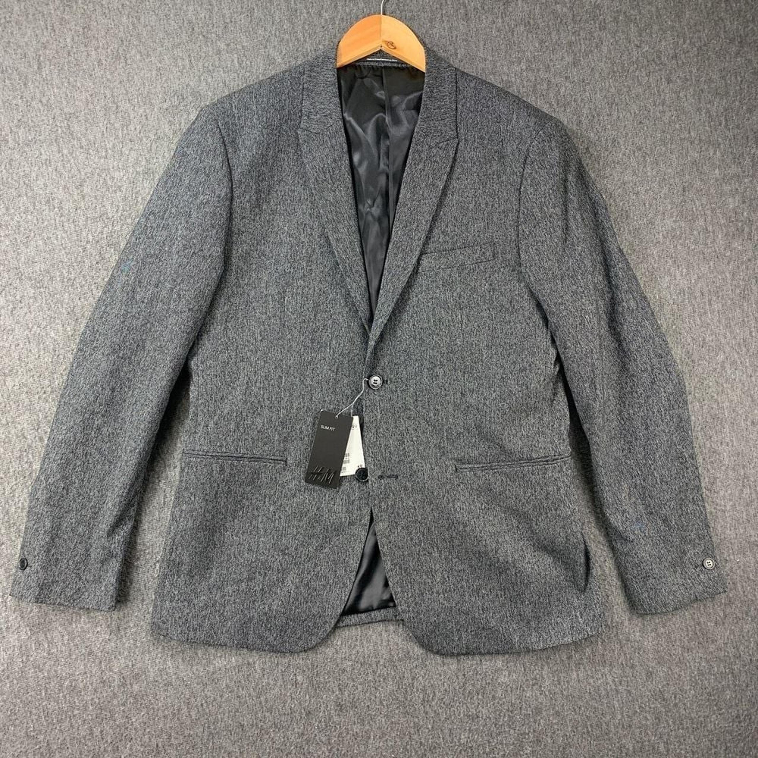 NWT H&M Blazer Jacket Mens 44R Slim Fit Gray Two Button Sport Coat