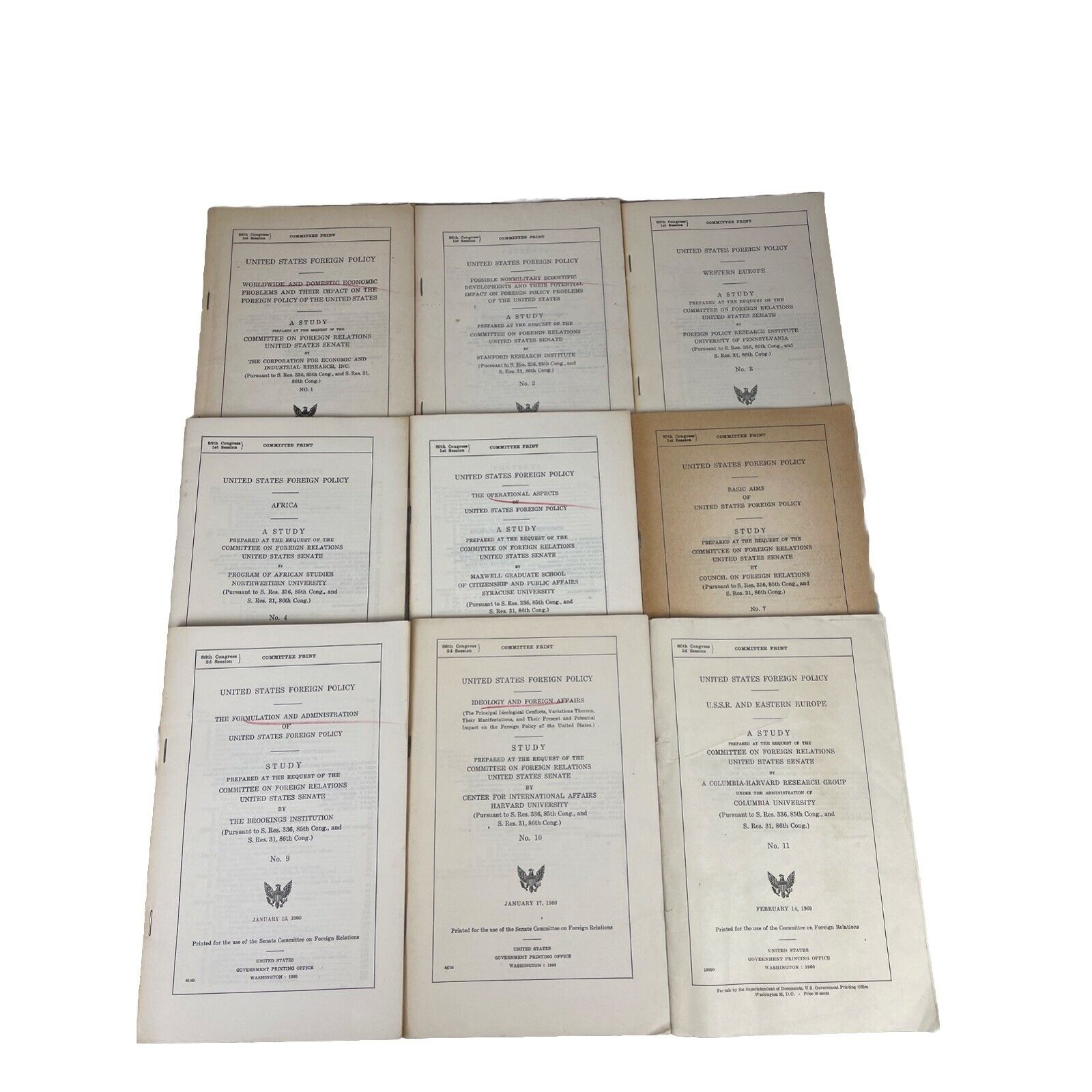 Lot 9 US Foreign Policy Committee Prints '59-60 Africa USSR Europe–86th Congress