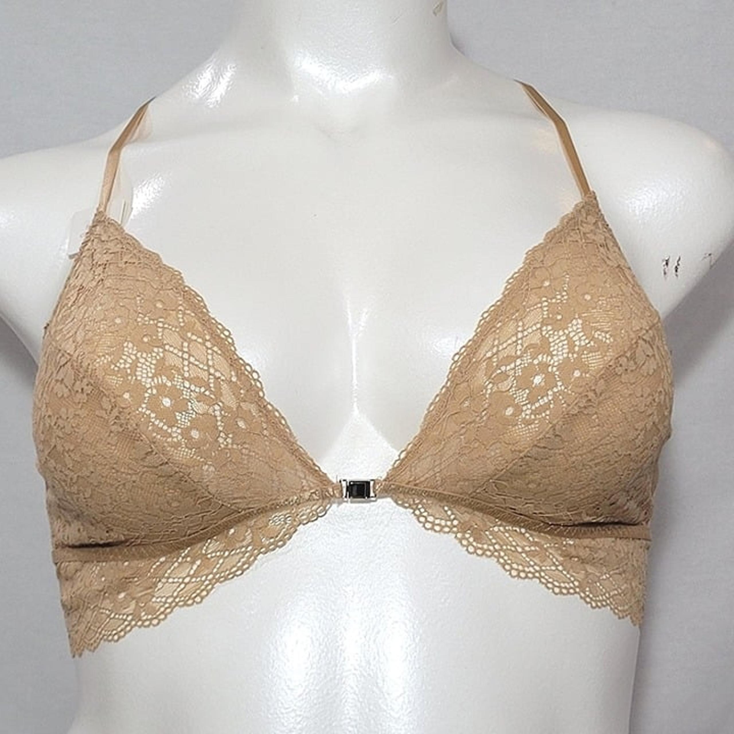 XL Gilligan O'Malley Front Close Lace Y-Back Bralette Buff Beige NWT