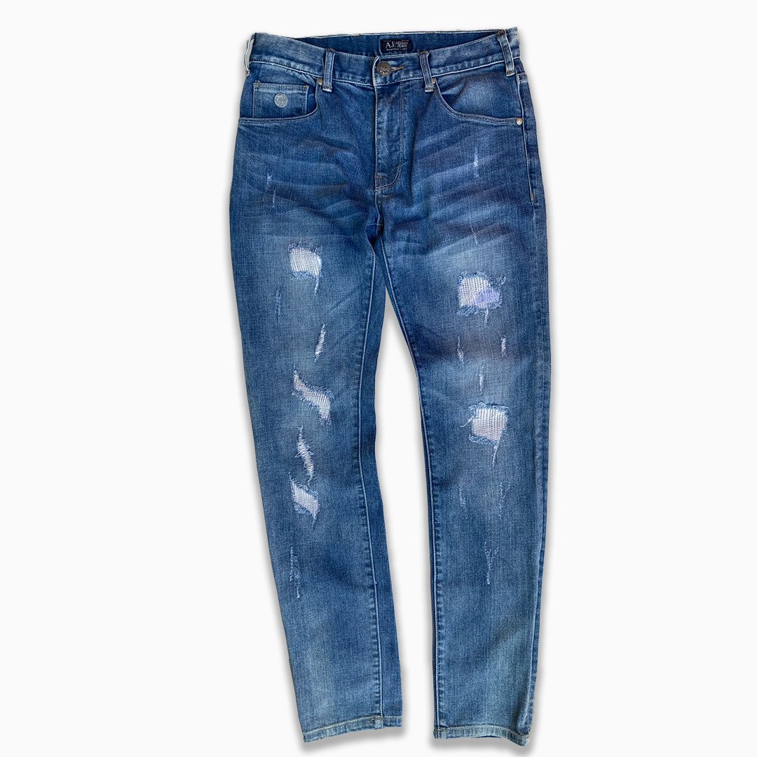 GIORGIO ARMANI J20 Men's Slim 29 Blue Distressed Jeans ITALY