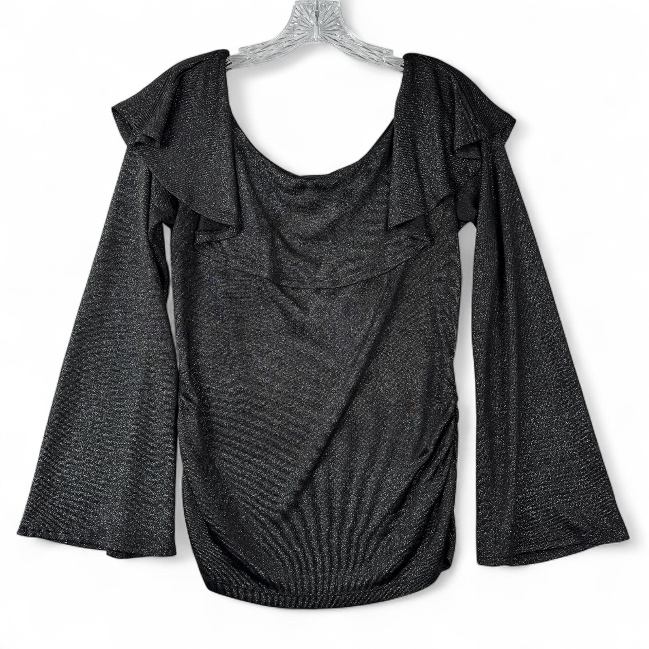 BCX Off The Shoulder Long Sleeve Top Blouse Ruffled Neck Stretch Womens L Large