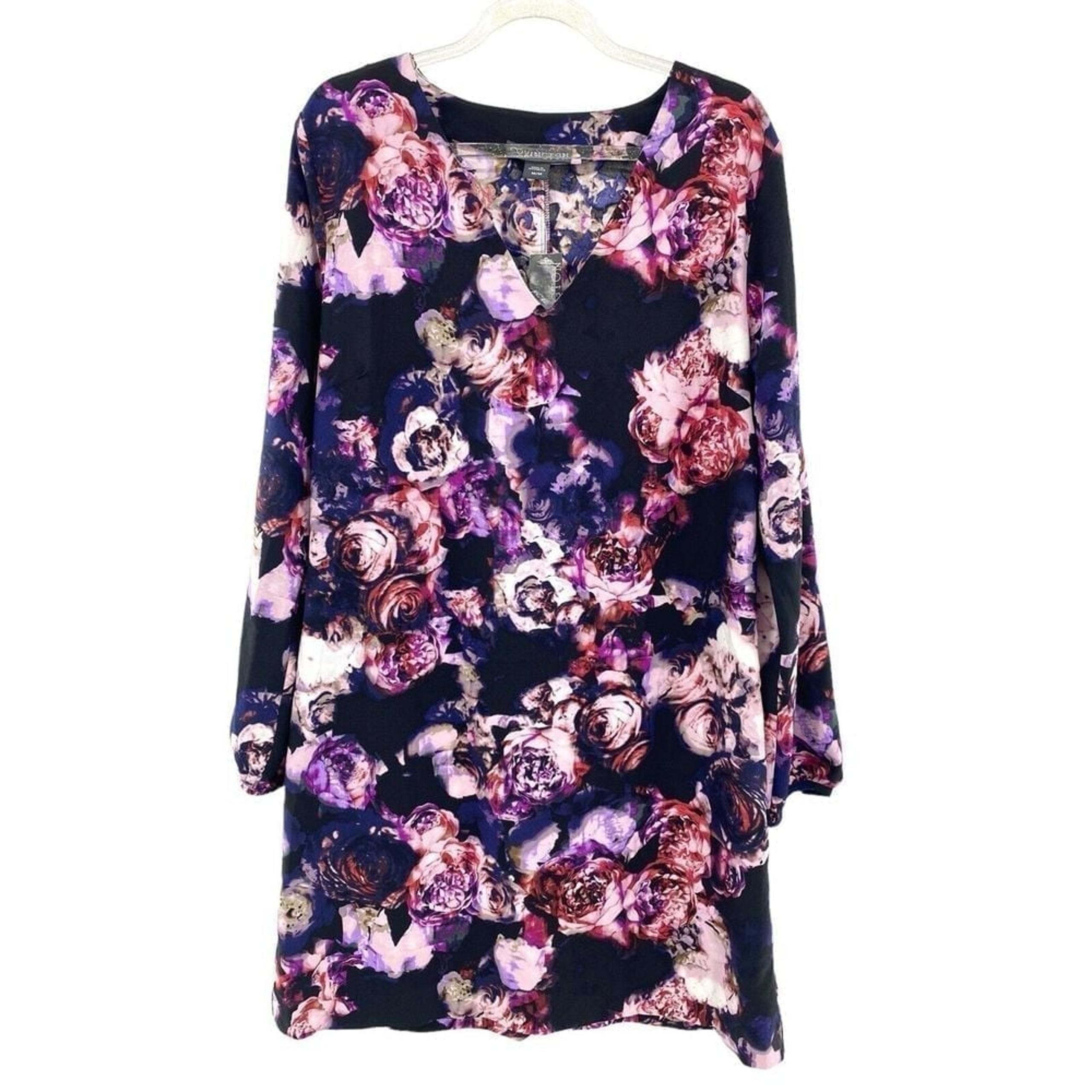 New Covington Dress Womens Medium Floral Shift V Neck Long Sleeve Lightweight