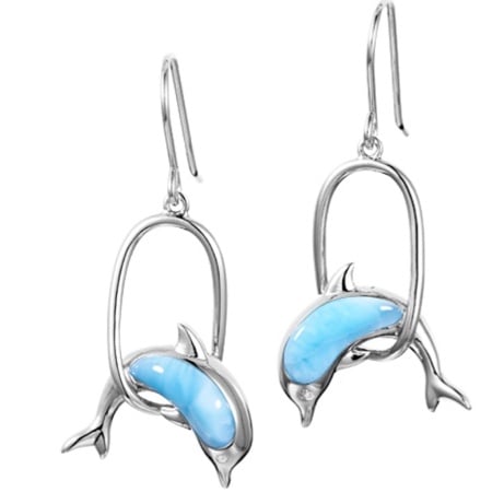 Larimar dolphin hook earrings