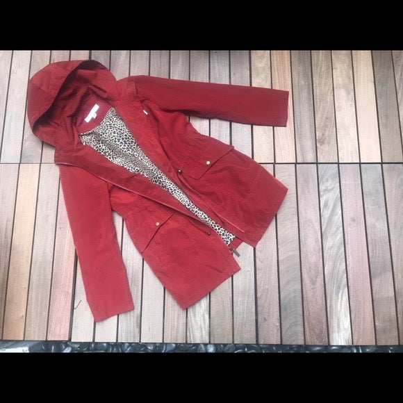 LIZ CLAIBORNE Red Rain Coat with Leopard