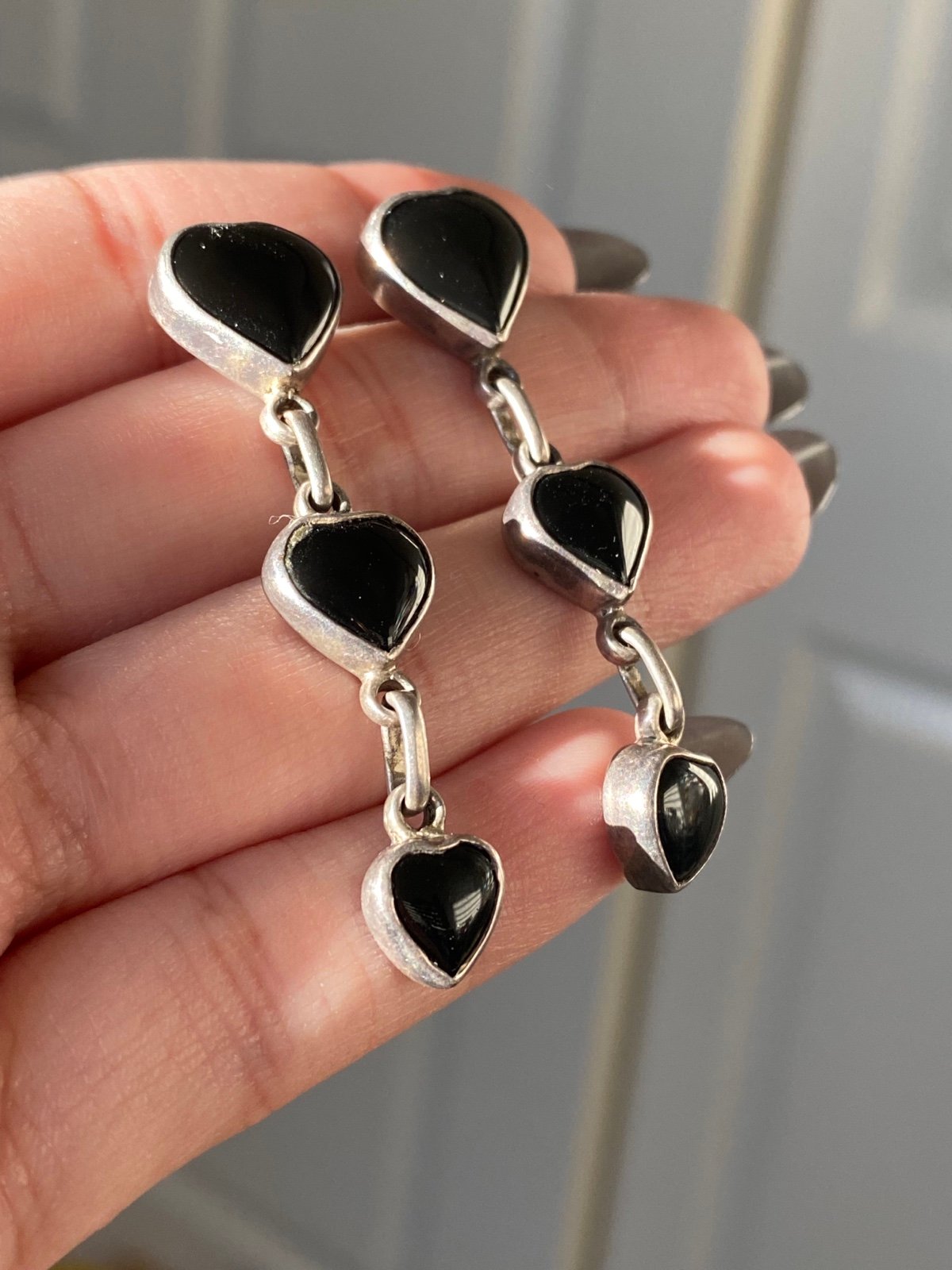 Native Sterling Silver Onyx Heart Earrings