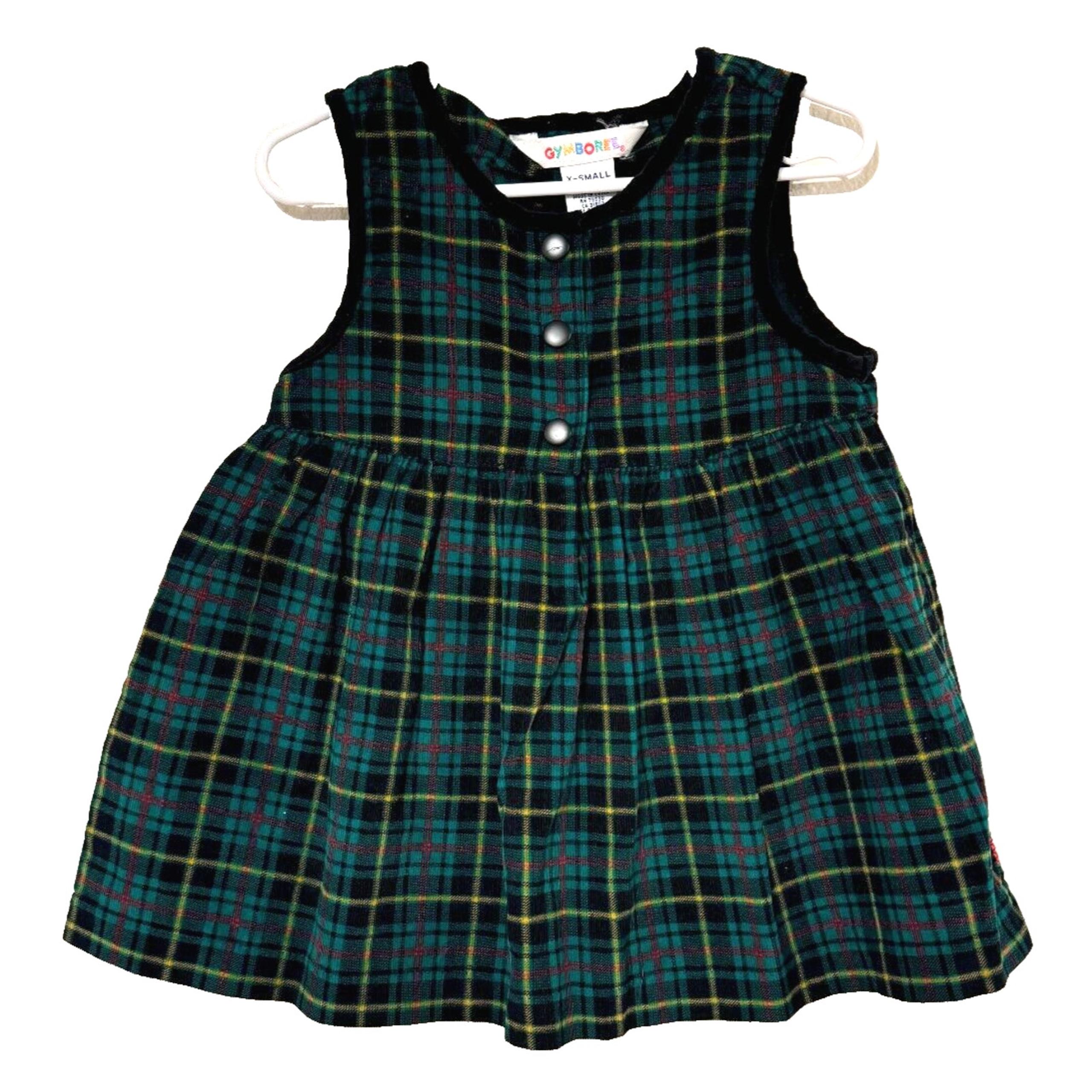 VTG Gymboree Velvet Dress XS (1.5-2Y) Girls Toddler Plaid Holiday Rainbow Tag