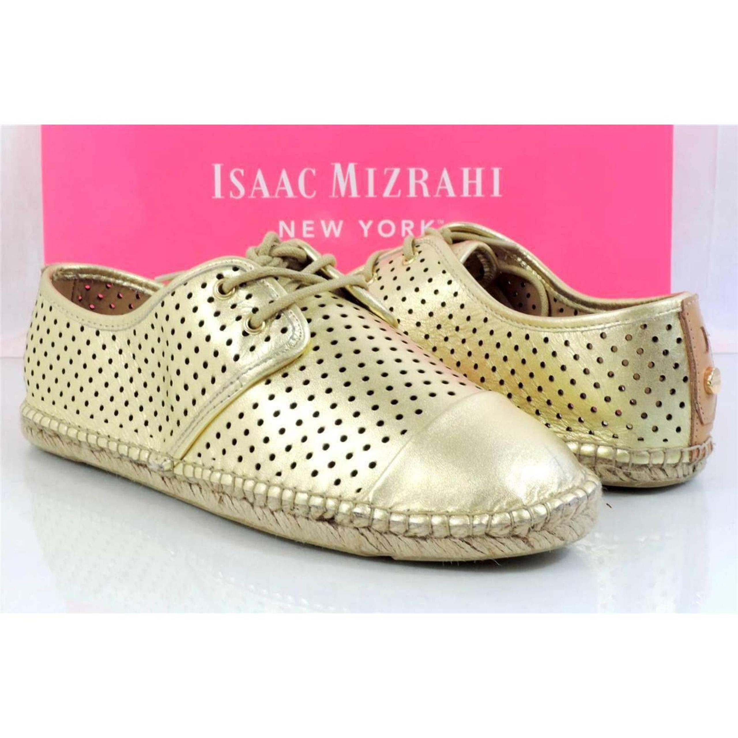 Women's Shoes Isaac Mizrahi Nice Lace Up Flat Oxford Shoes Gold Leather Size 8