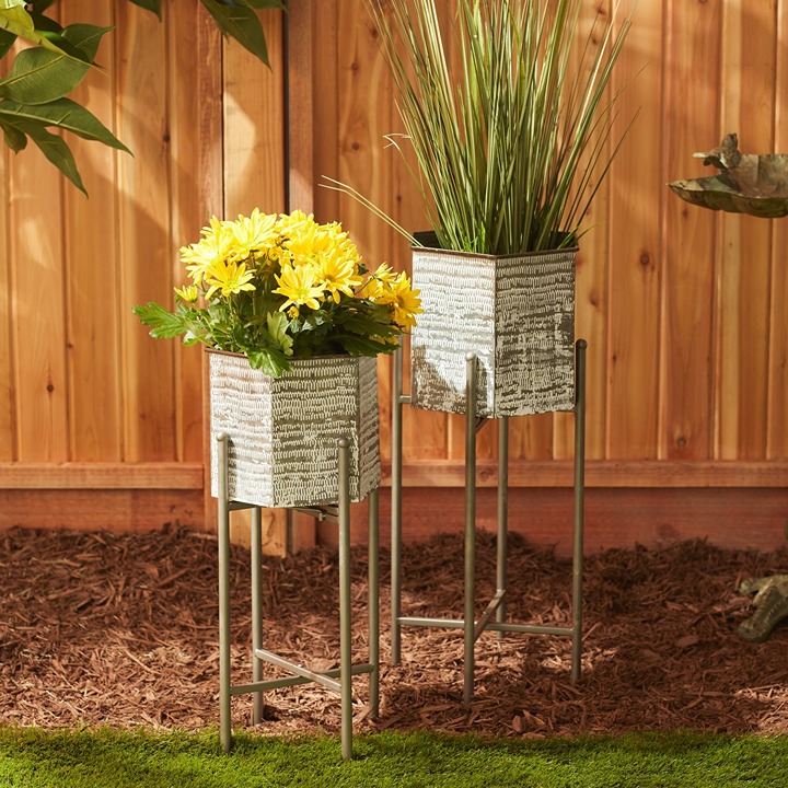 Galvanized Sheet Metal Rustic Plant Stand Set Hexagon
