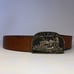 Vintage Rainbow Metals Sandcast Bronze Home Train Buckle Leather Belt 57 Long