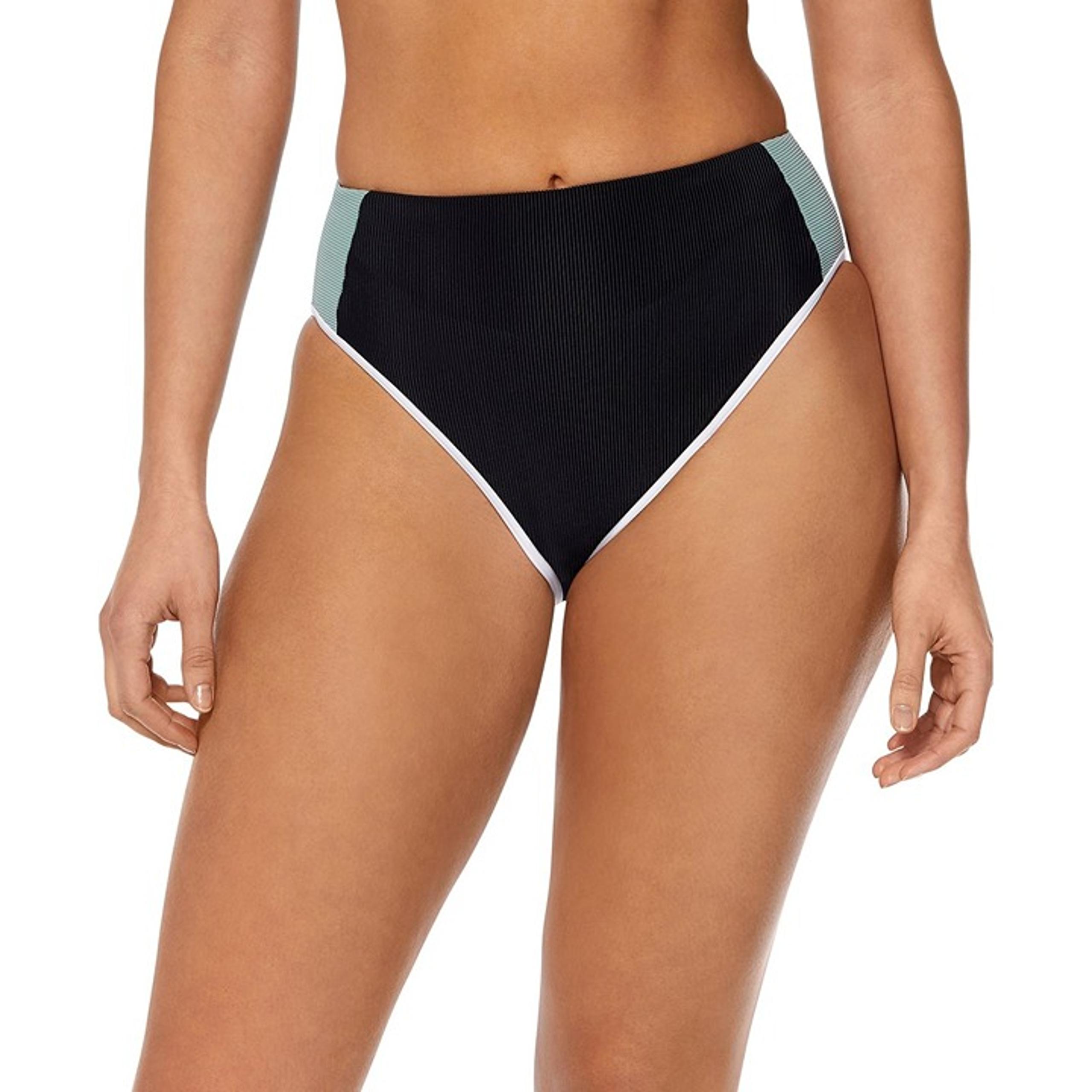 Reebok Womens High-Waisted Bikini Swim Bottoms Black Gray Size M