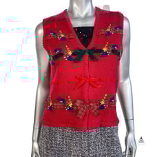 Vintage Susan Bristol Red Embroidered Multiple Bow Sweater Vest S