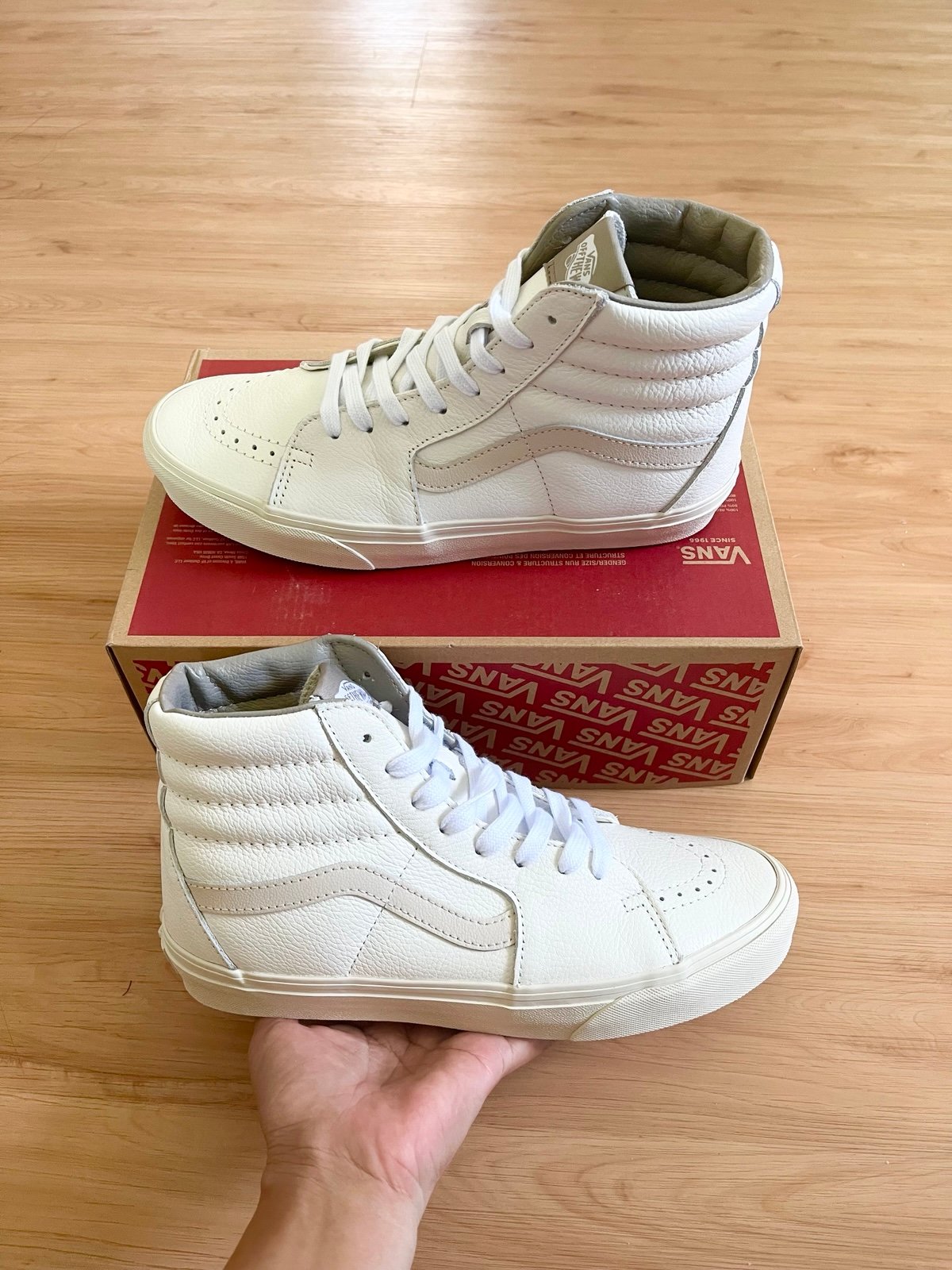 Vans Sk8-Hi Premium Leather White Rain Drum Skate Women Size 9.5 US