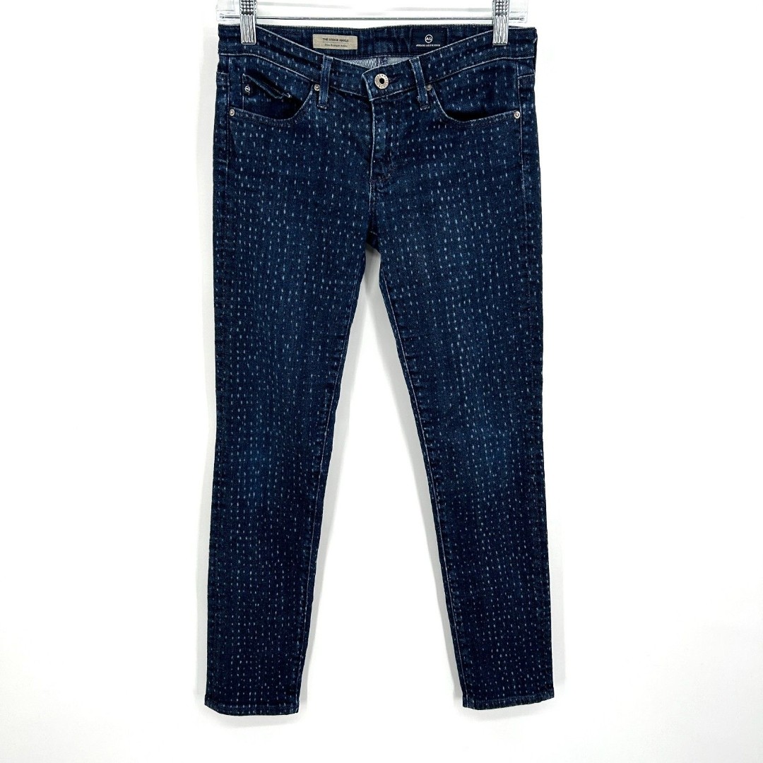 AG ADRIANO GOLDSCHMIED Stevie Slim Straight Ankle Blue White Polka Dot Jeans 26