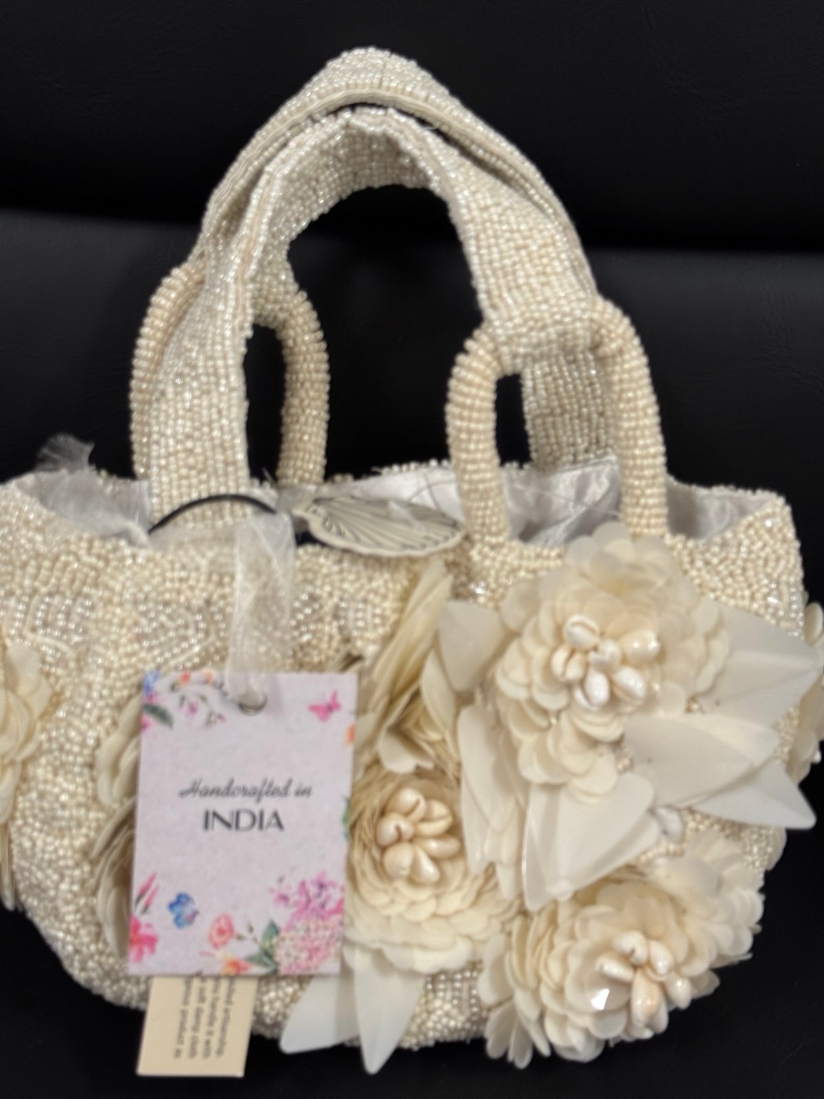 White/Cream Beaded Floral Bag NWT