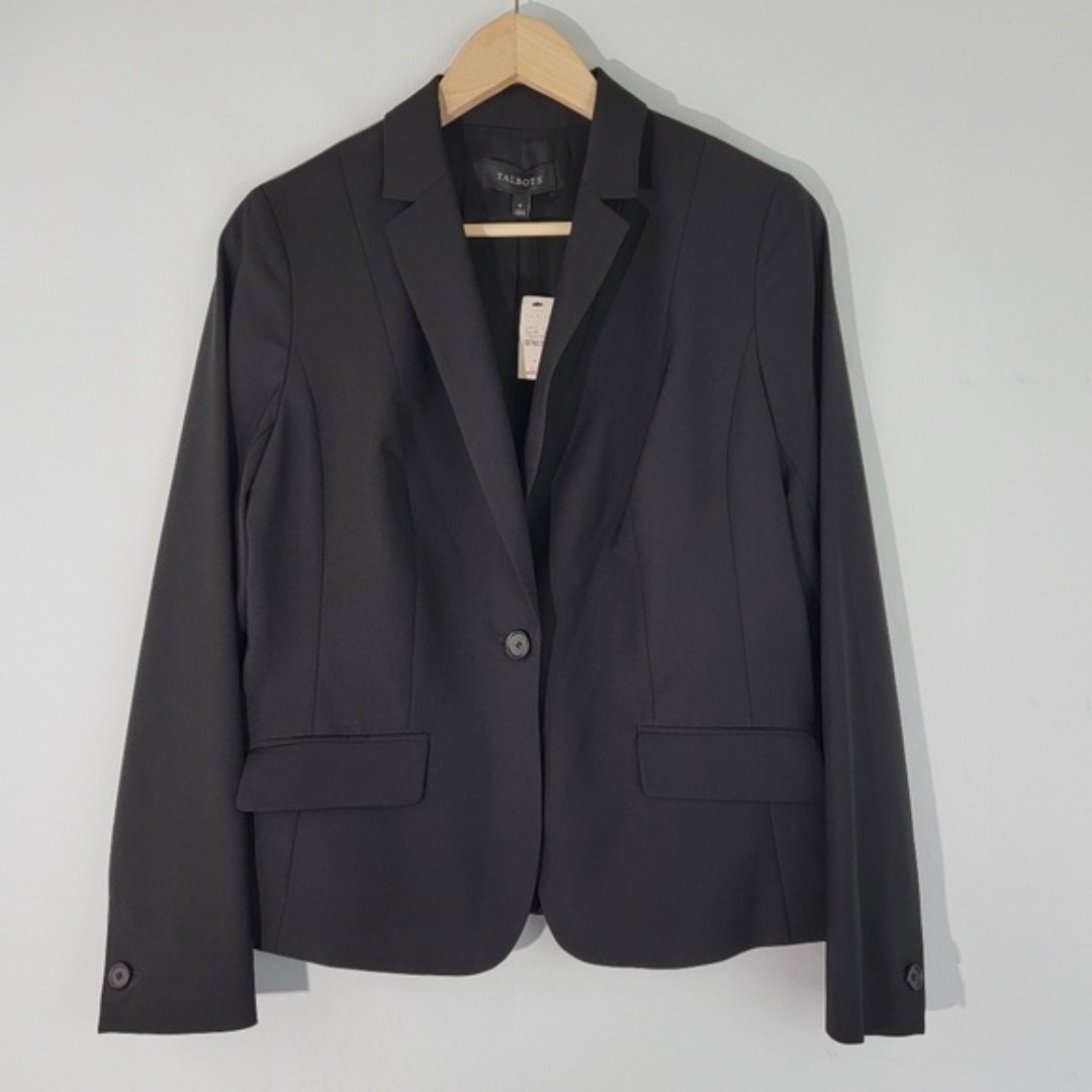 NWT TALBOTS Women's Black Wool Blend Blazer Sz 6 Single Breasted Business Casual