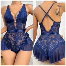 NEW Floral Lace Chain Detail Belted Sleep Bodysuit Without Liner