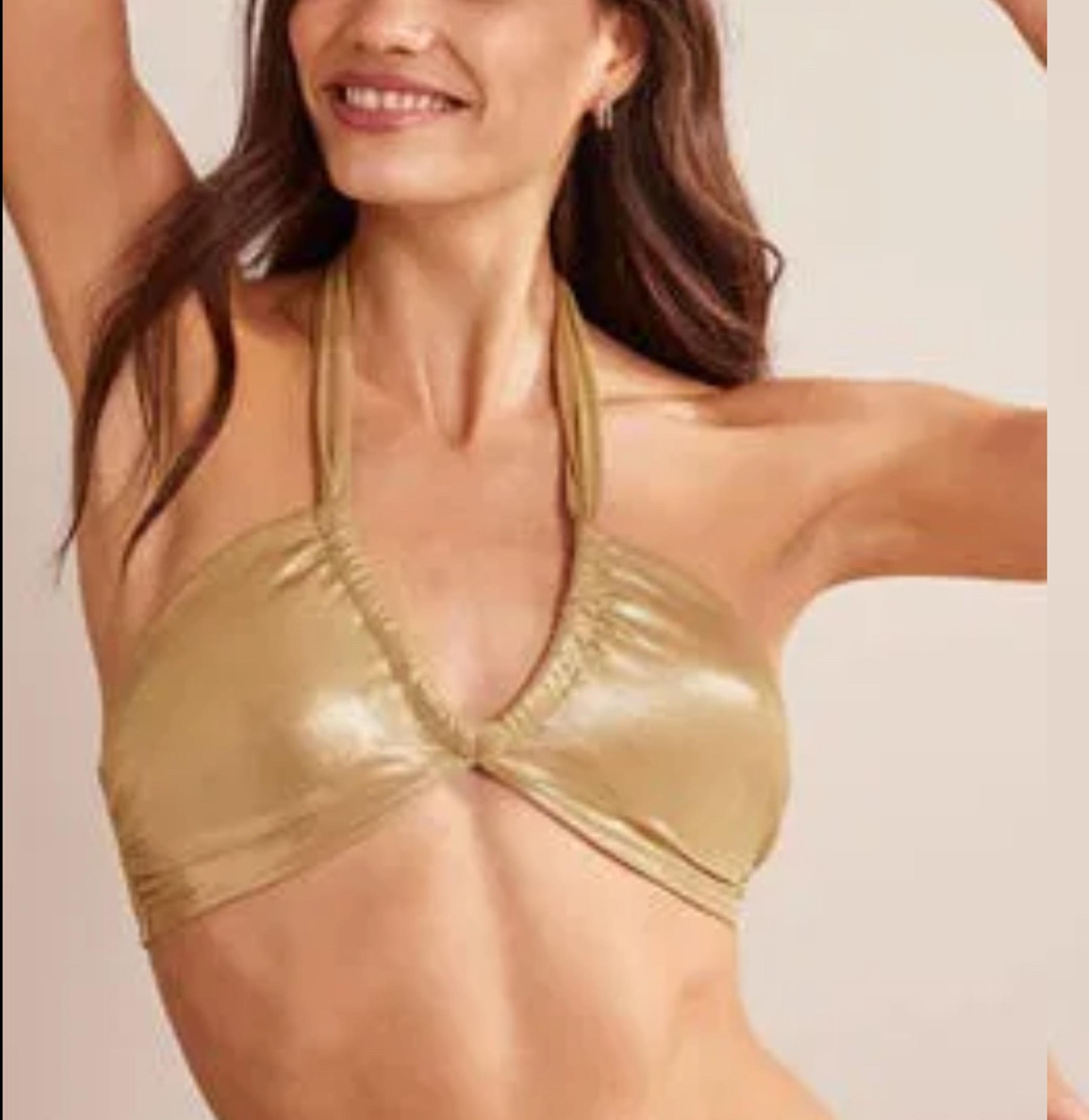 Boden Gather Halter Bikini Top Women's  Gold Lame Swim US 8 NEW. 87