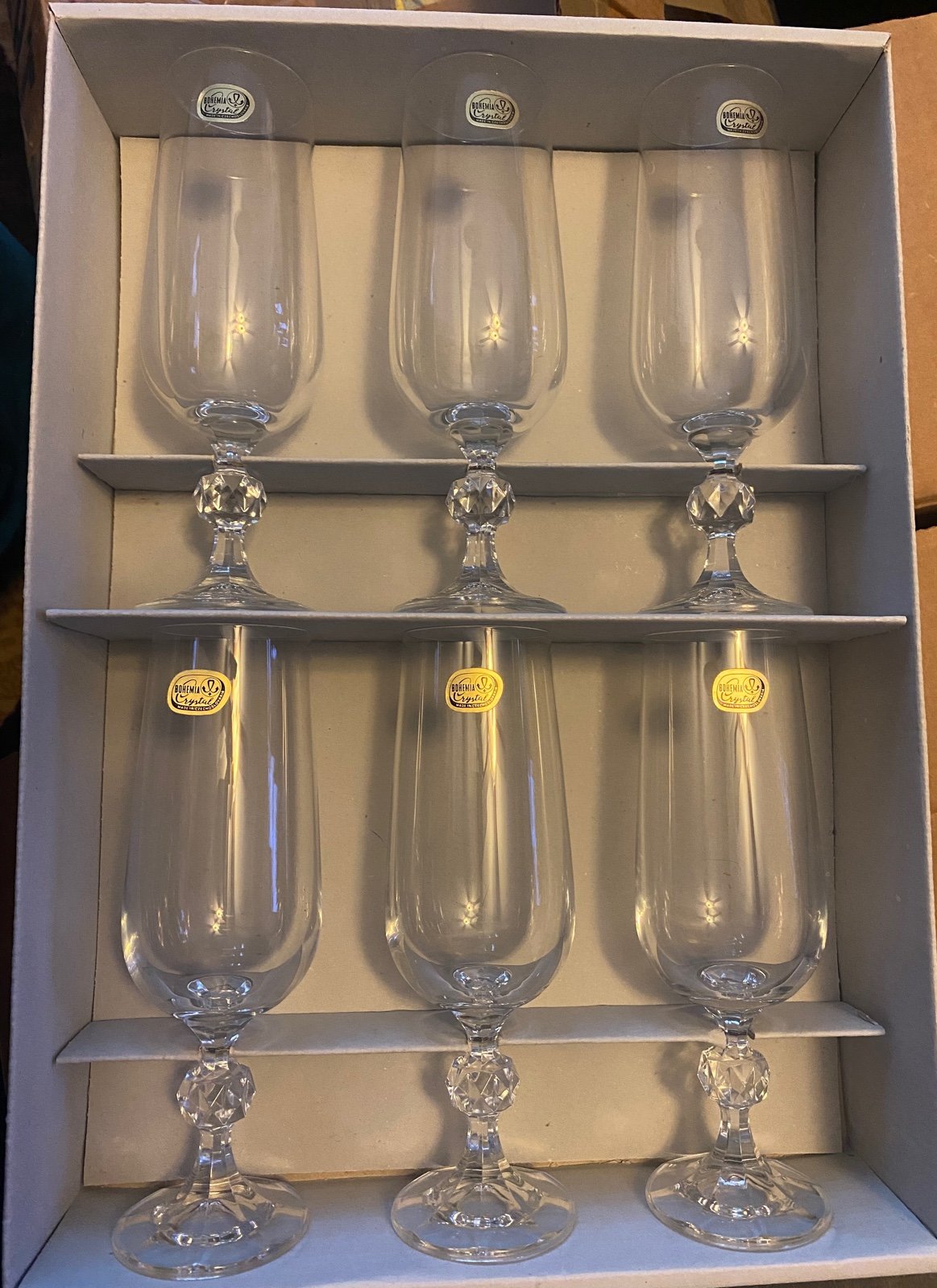 Vintage Set of 6 Claudia Bohemia Fine Lead Crystal Champagne Flutes 180 ml