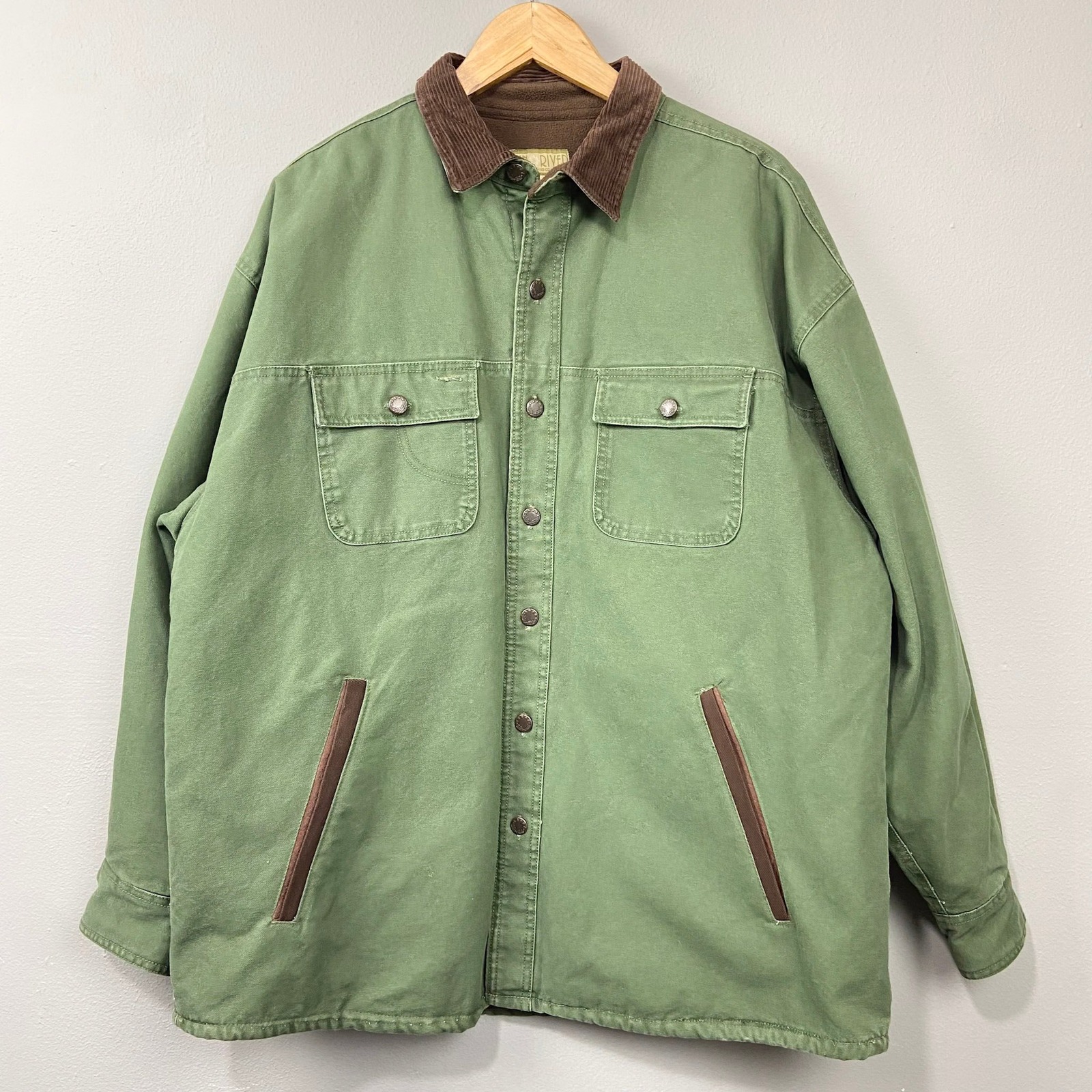 VTG Sun River Chore Jacket Size XL Corduroy Collar Canvas Barn Coat Olive Green