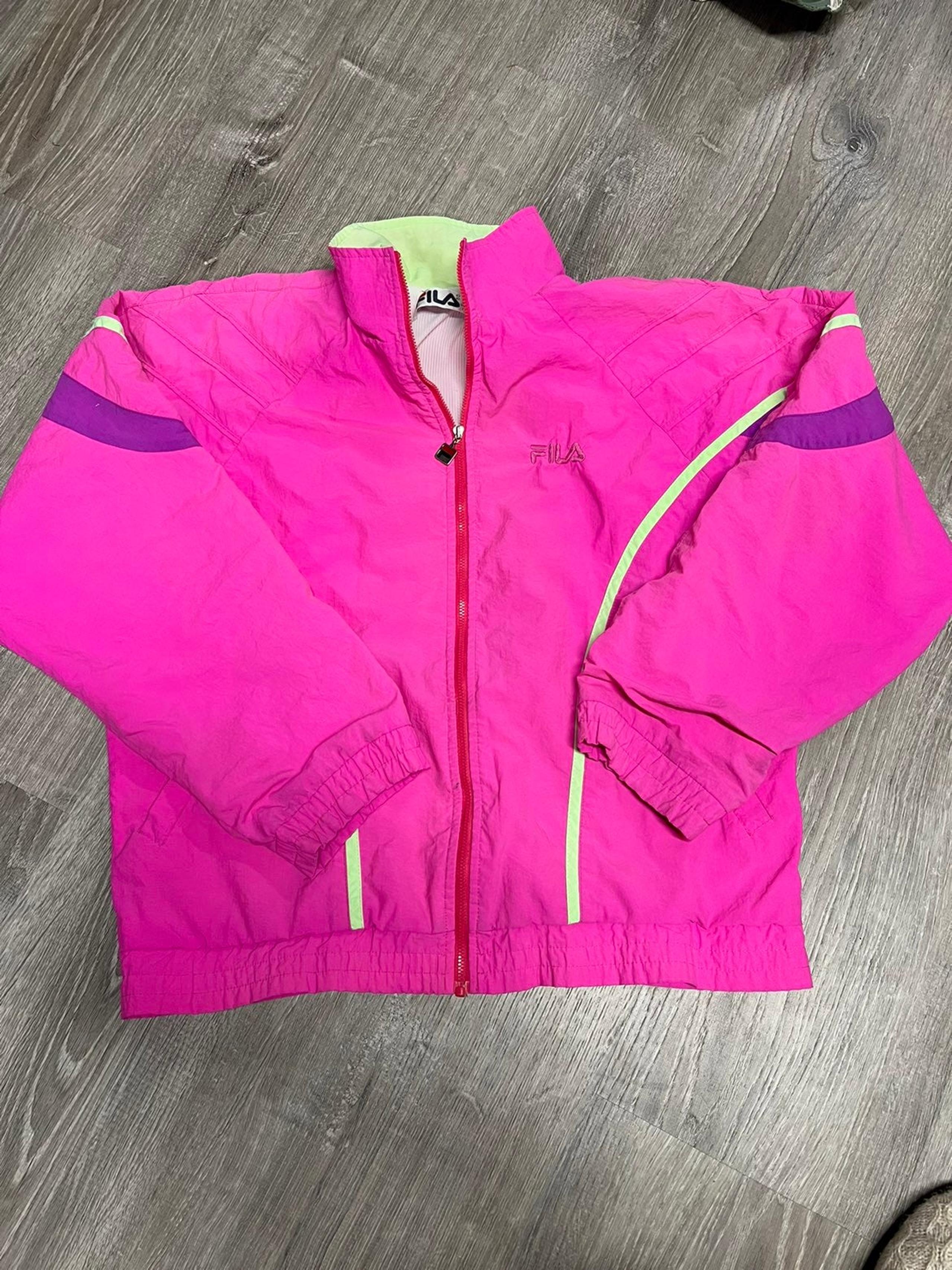 Vintage Fila Womens XL Windbreaker Track Jacket Streetwear Pink Spot Pictured