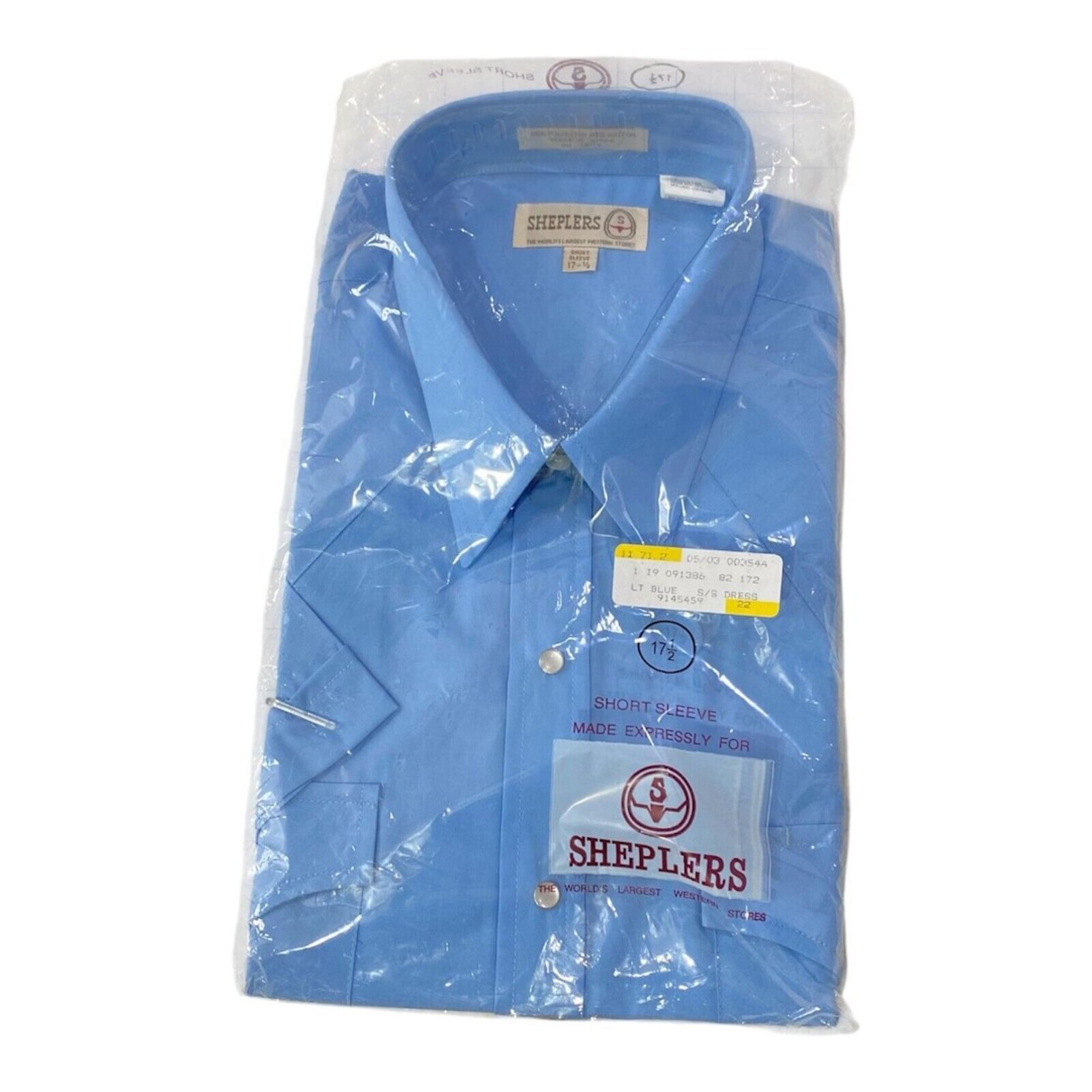 Men’s 17.5 XL Western Pearl Snap Shirt Sheplers Blue Short Sleeve Unopened