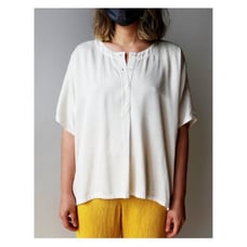 Raquel Allegra Satin Ripple Henley Rayon Boho Top Size 0 , small