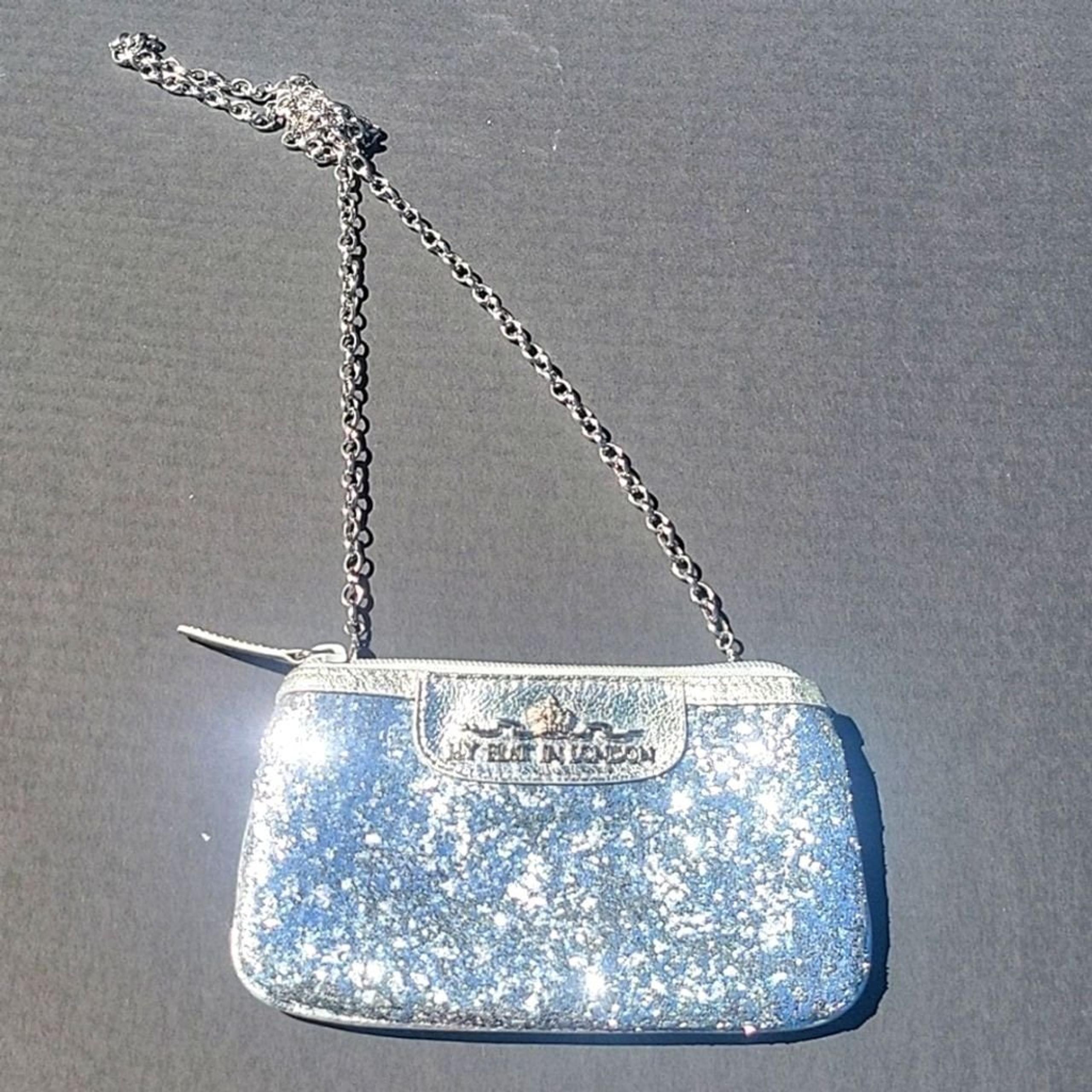 Y2K My Flat in London Vintage Chunky Silver Glitter Shoulder Clutch Wallet Pouch