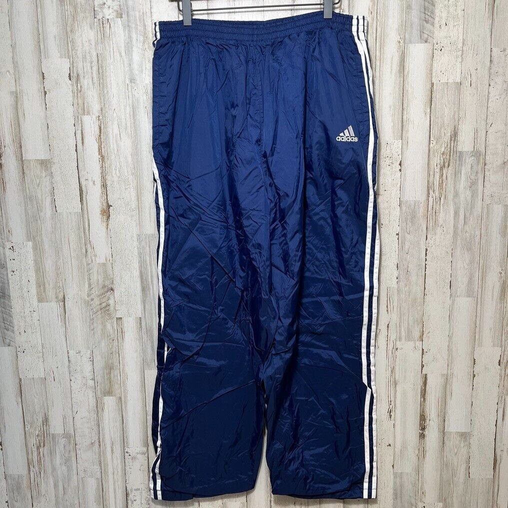 Vintage Adidas Navy Blue Button Snap Tearaway 3 Stripe Track Pants Mens Size XXL