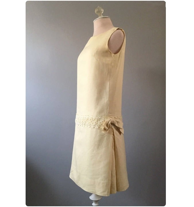 Retro Linen Dress / A-Line Dress / Yellow Retro Dress / Mid Century Dress / Smal