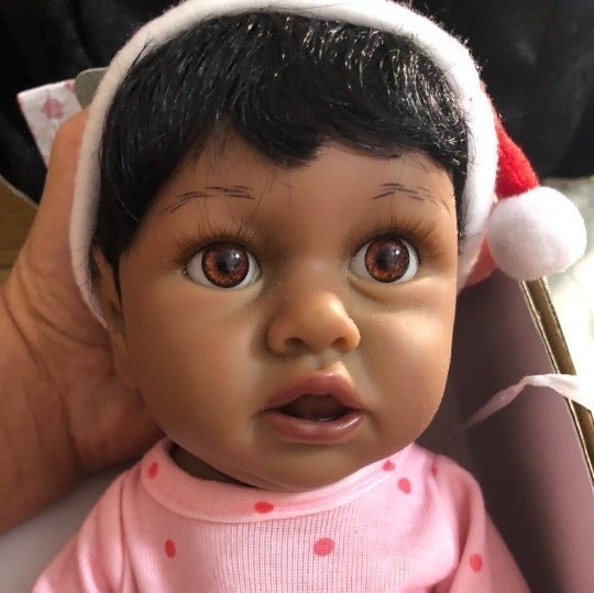 11 Brown Skin Brown Eyed Baby Doll With Santa Hat