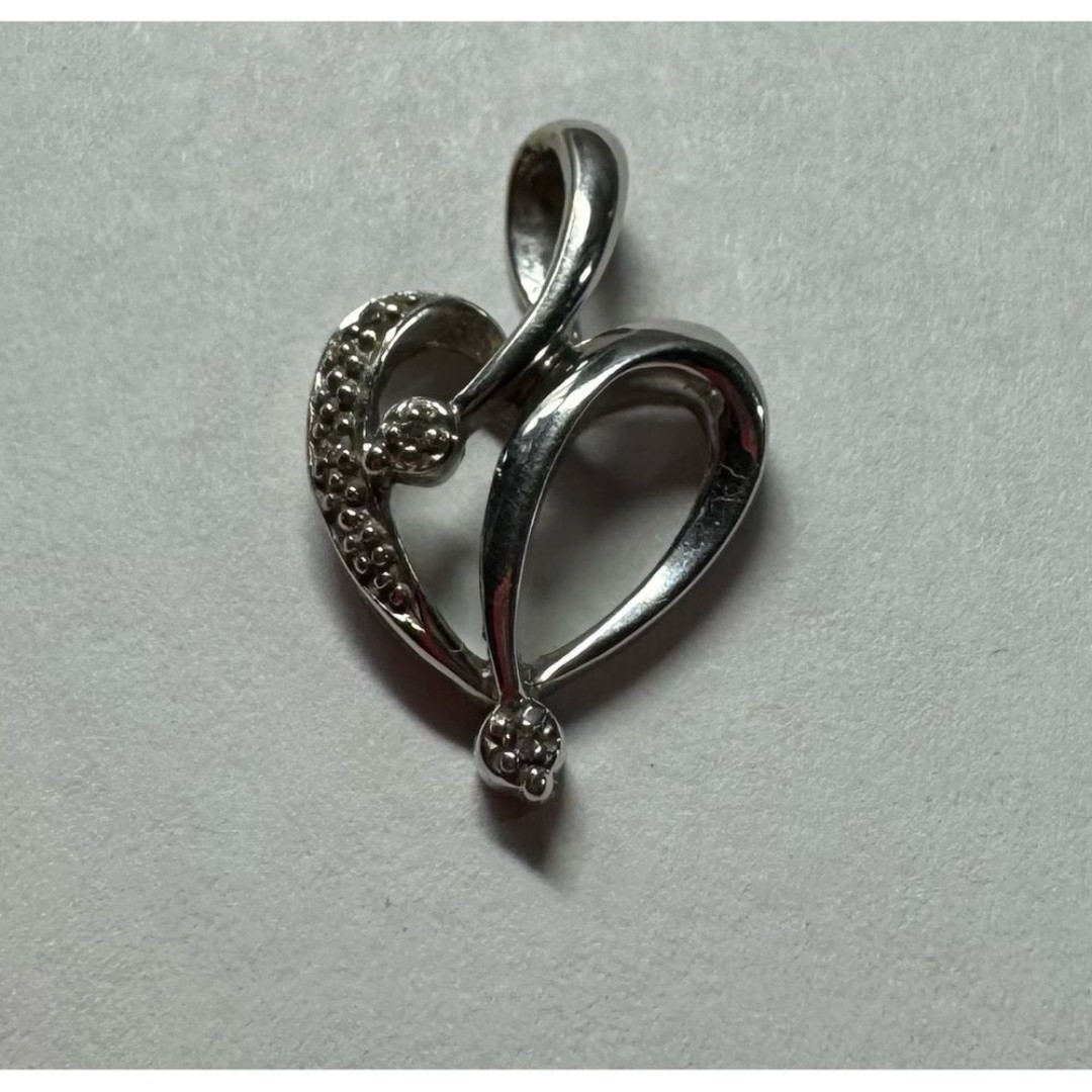 Vintage 10k White Gold Diamond Heart Slide Pendant
