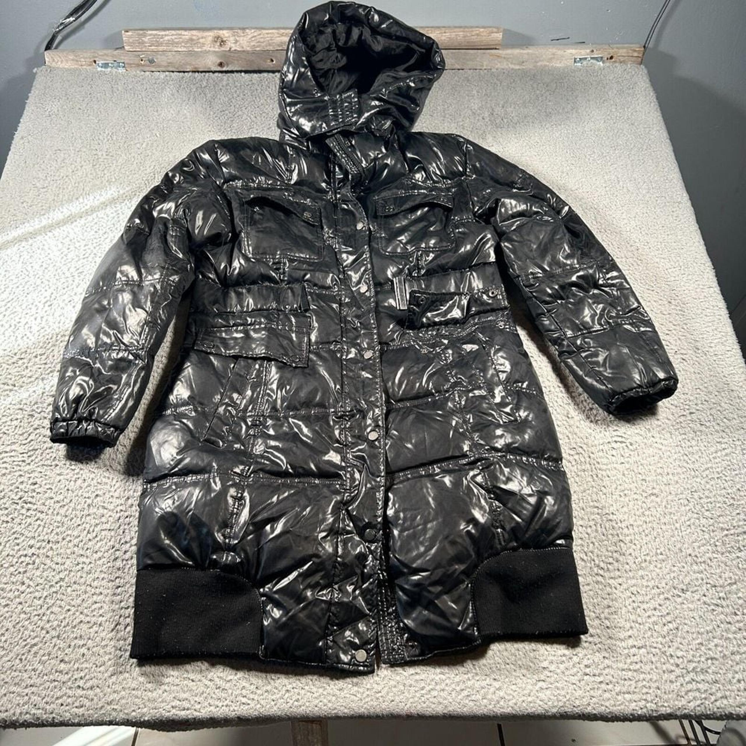 PEPE Jeans Coat Womens XL Extra Larg Black Full Length Down Puffer Jacket Hooded