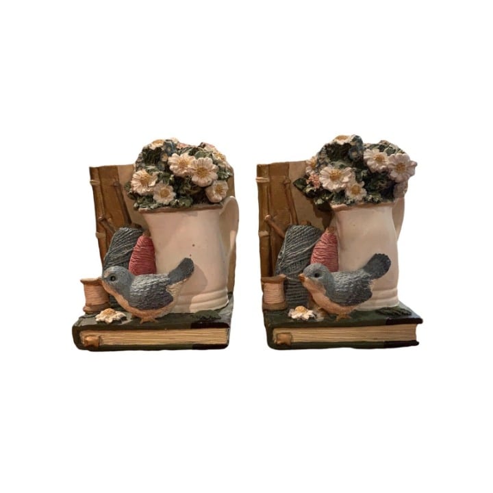 Wild Flowers Bookends Birds Yarn and Spools