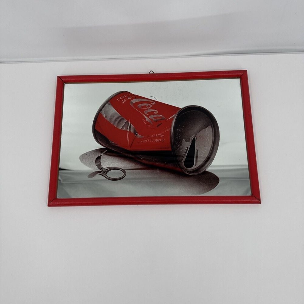 Vintage Coca Cola Mirror Wood Frame 80s Tom Liddell Design Bar Art Americana