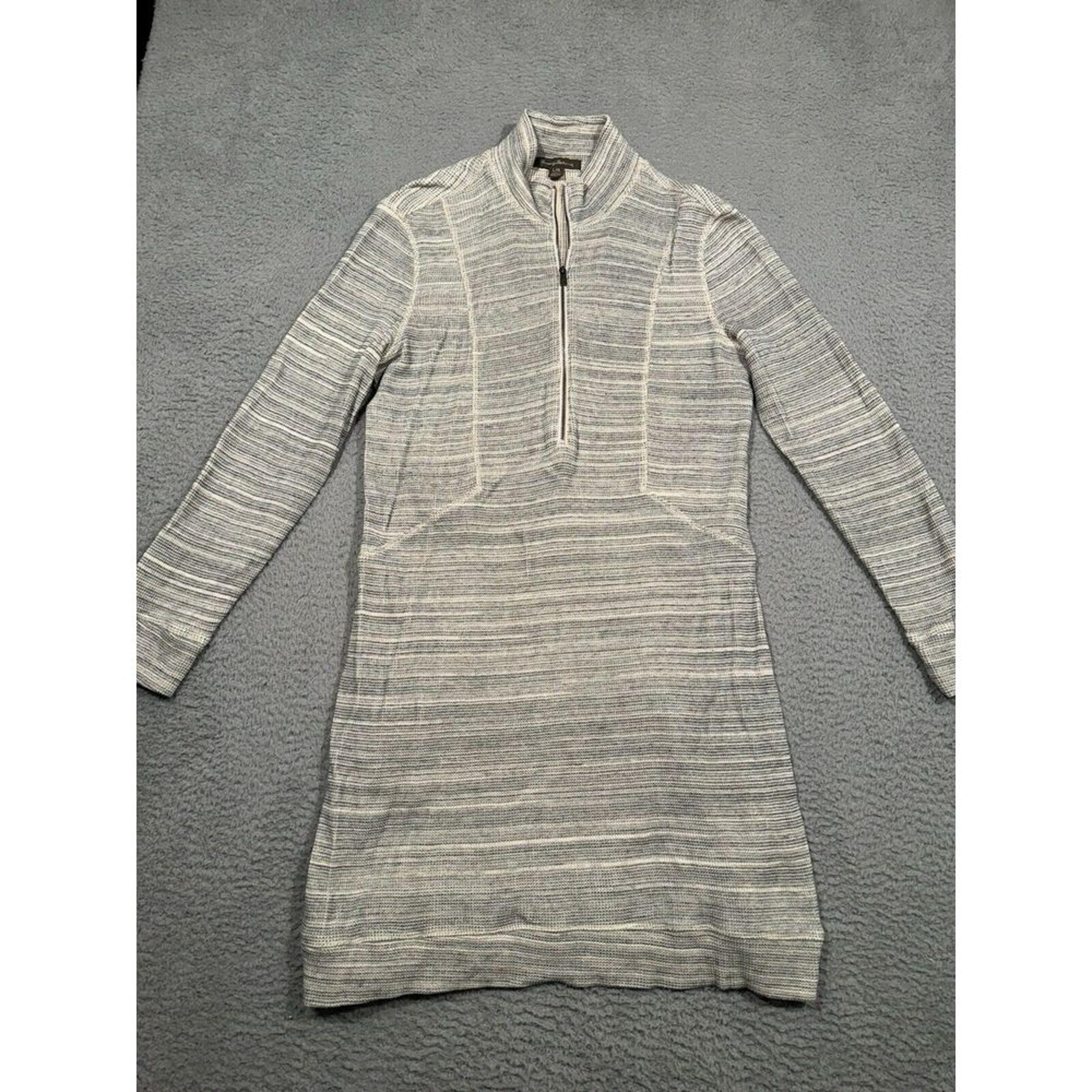 Tommy Bahama Knit Dress Long Sleeve Pullover L Large Quarter Zip Gray Stretch