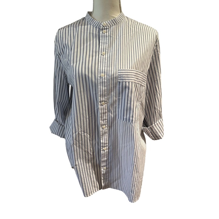 COS White Blue Pinstripe Tunic Button Down Size Medium