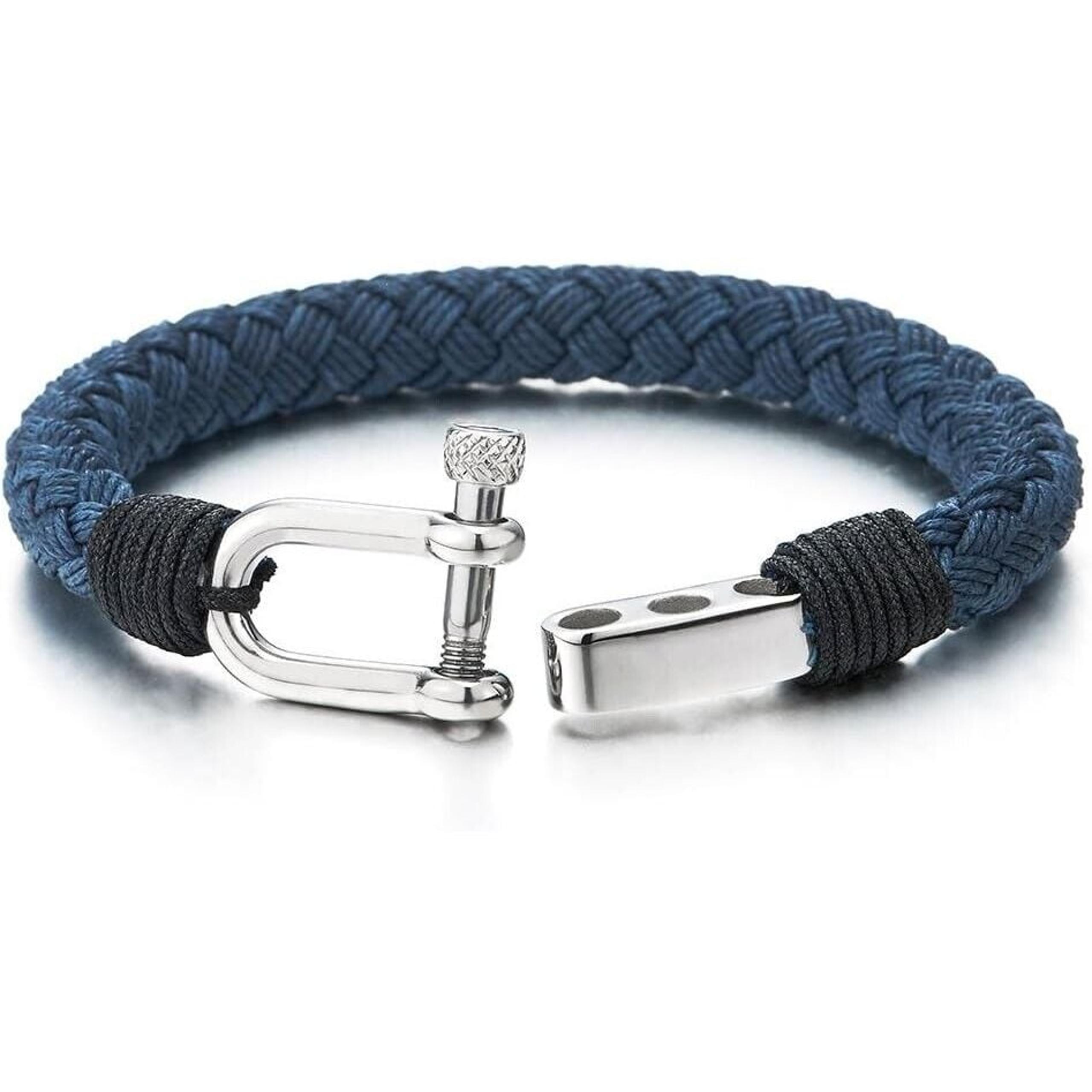COOLSTEELANDBEYOND Large Braided Cotton Rope Mens Womens Stainless Steel Nautica