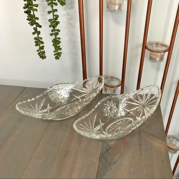 Vtg Glass Etched Starburst Nut Bowls