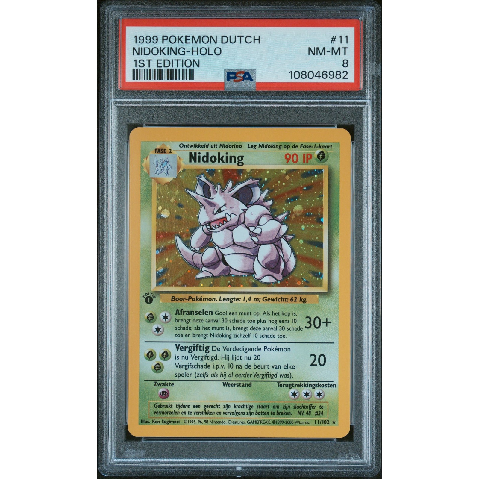 PSA 8 NM-MT Nidoking 1st Edition 11/102 Pokemon Dutch Base Set Holo (CGC/BGS)