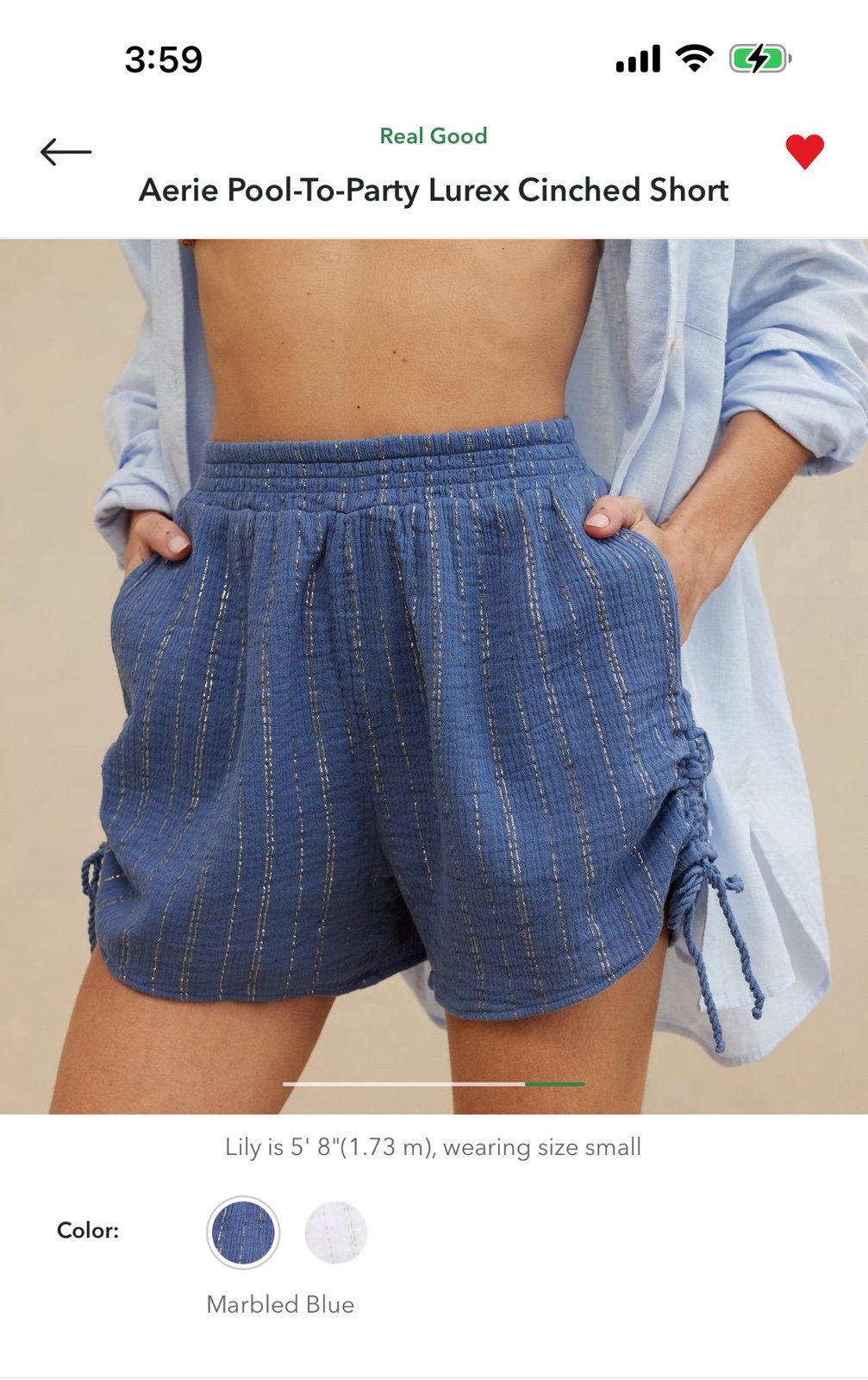 Aerie pool to party lurex cinched shorts