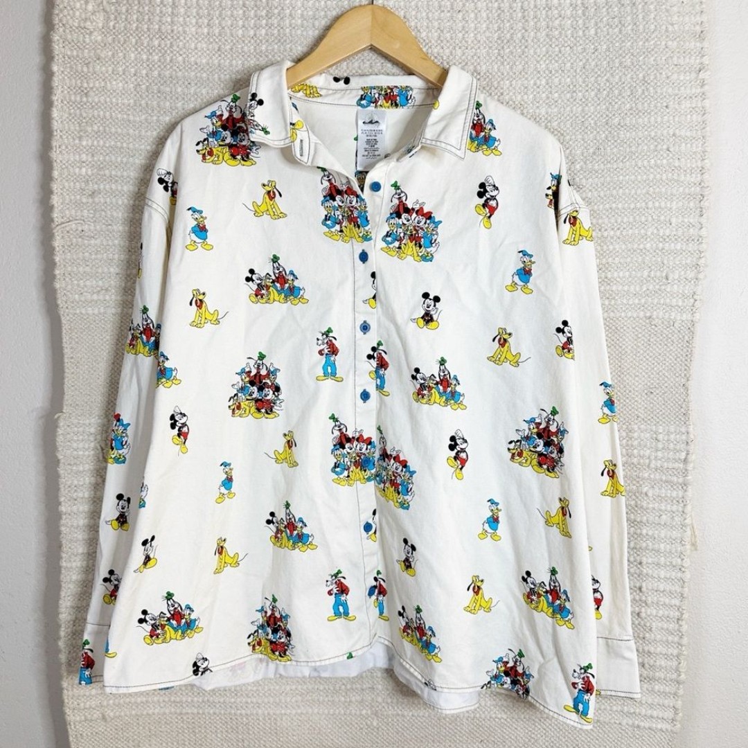 DISNEY Mickey Mouse and Friends long sleeve button front shirt top XL