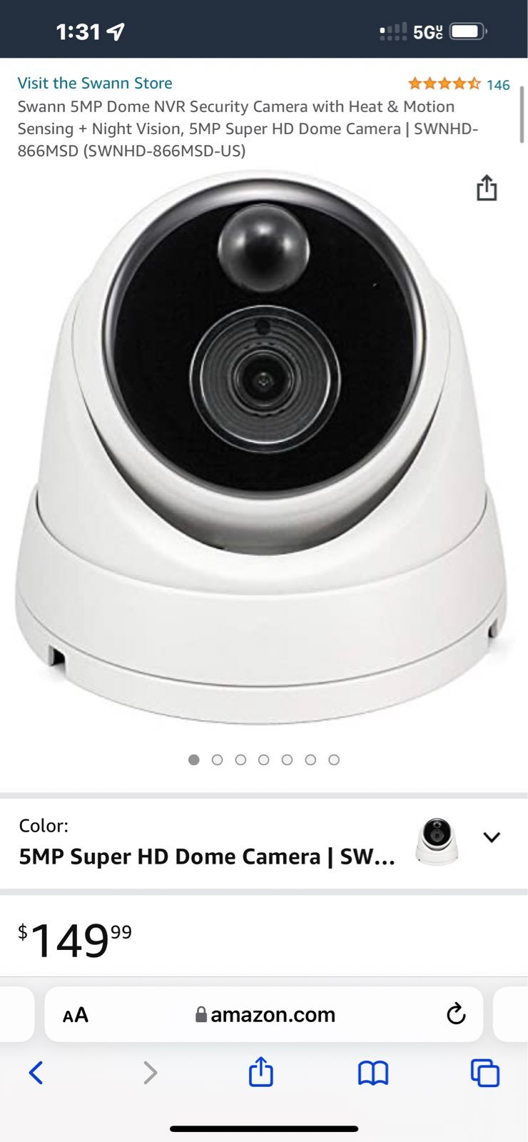 Swann 5MP Dome Camera with Heat & Motion Sensing,Night Vision