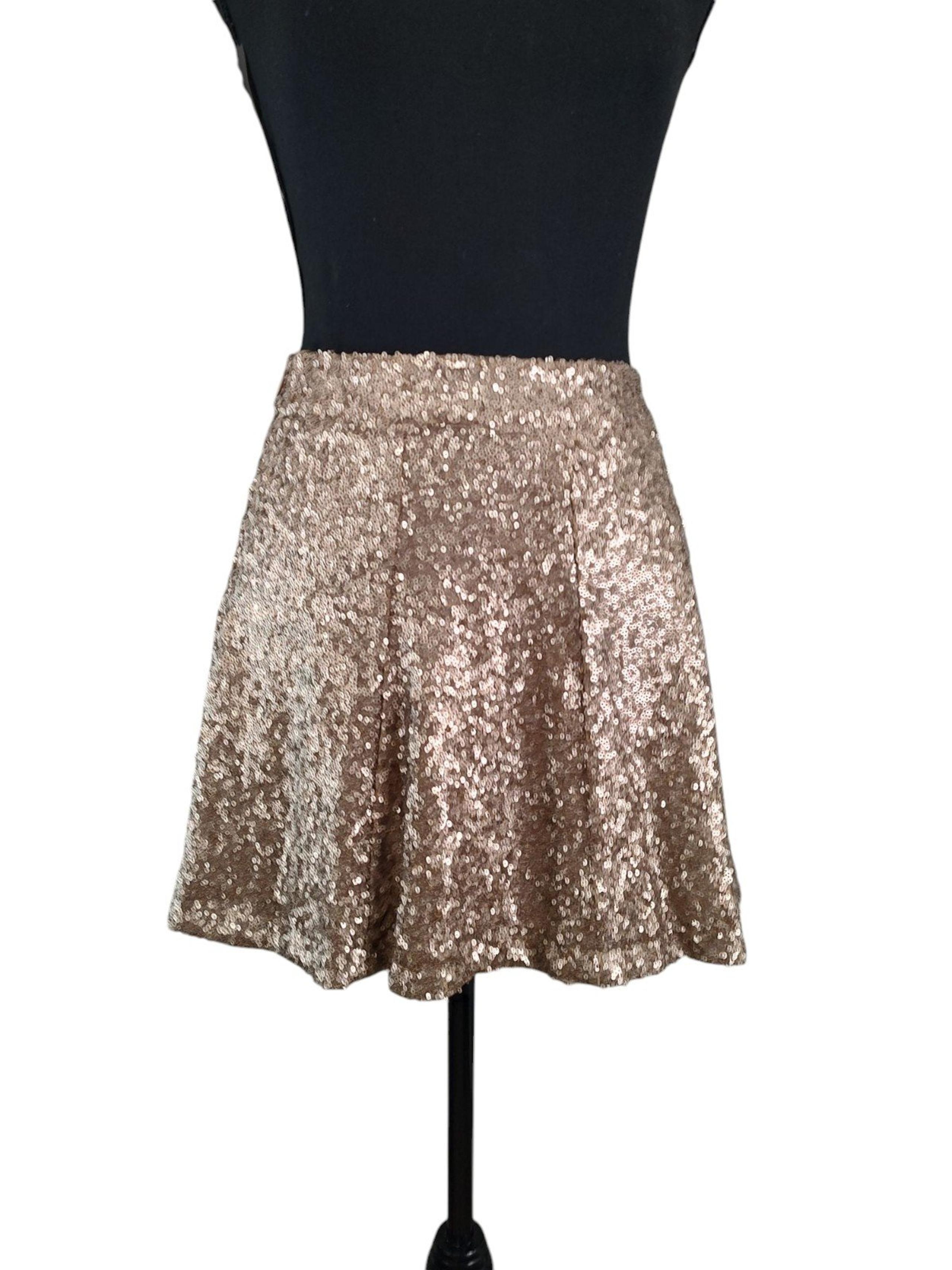 Tobi Gold Sequin Swiftie Mini Barbie Disco Pleated Zip Small Skirt