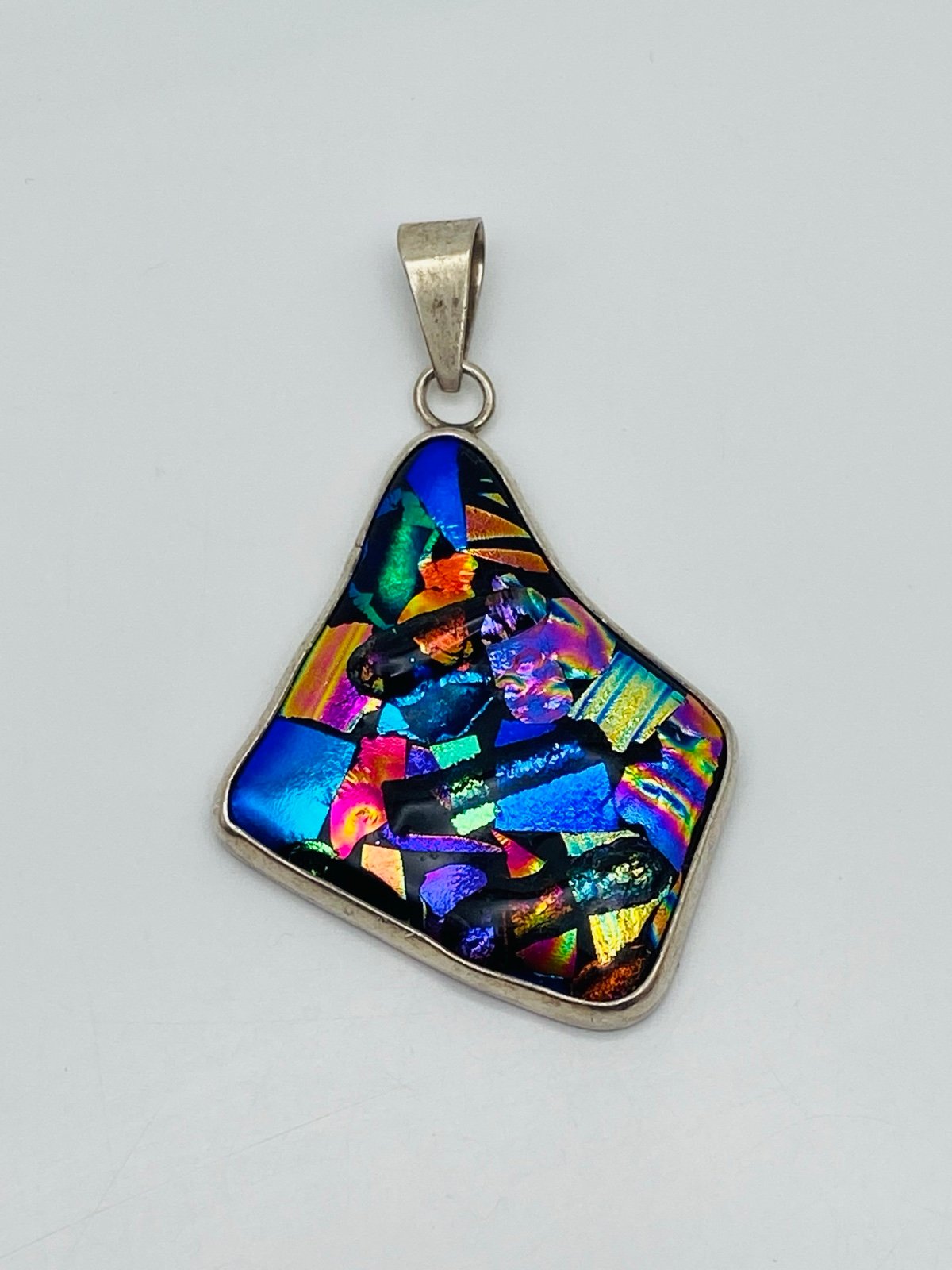 Sterling silver vintage dichroic glass pendant 925