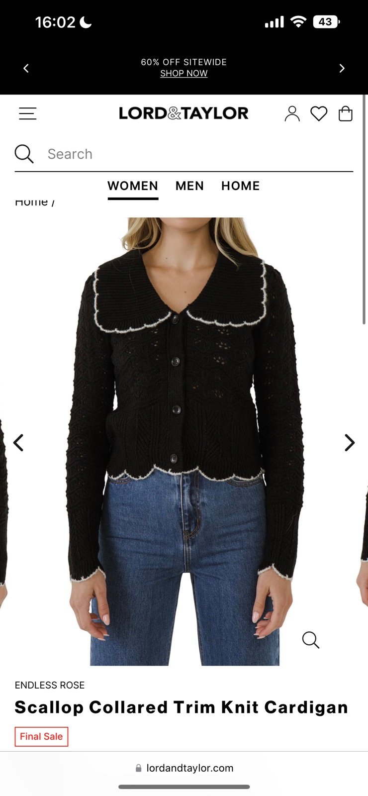 Endless Rose Scallop Collared Trim Knit Cardigan